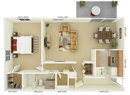 Floor plan 1 Bedroom Birch