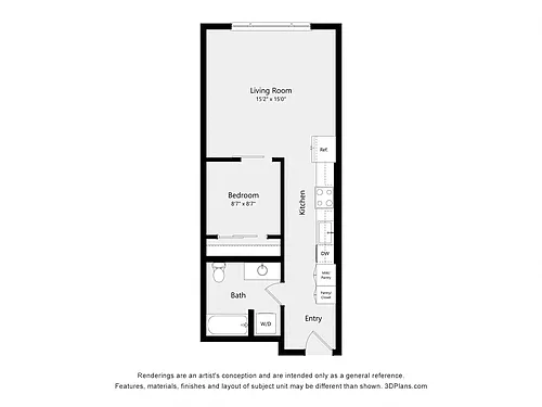 Floor plan Urban One Bedroom A02B