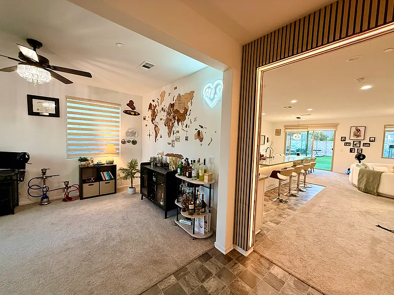 Front door entrance view
Modern Wooden Panels and Smart LED pre-installed
Office on left