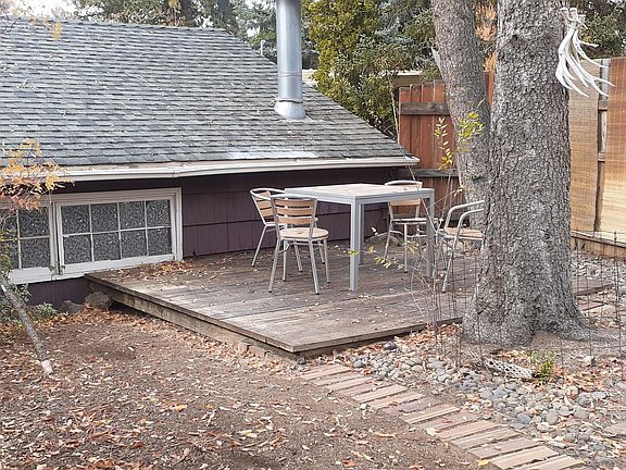 Fully fenced yard with deck