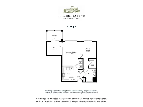 Floor plan One Bed One Bath Den