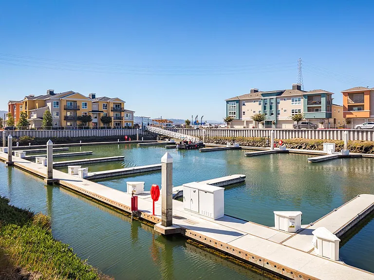 The marina features storage for slip renters