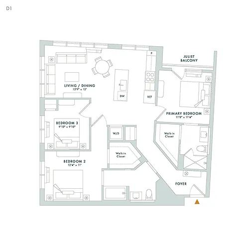 Floor plan D1 - Juliet Balcony
