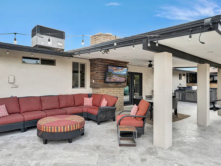 Covered patio, sitting area.