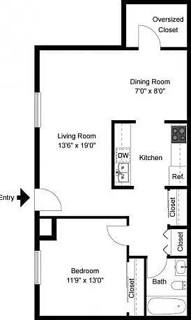 One bedroom floor plan One bedroom floor plan