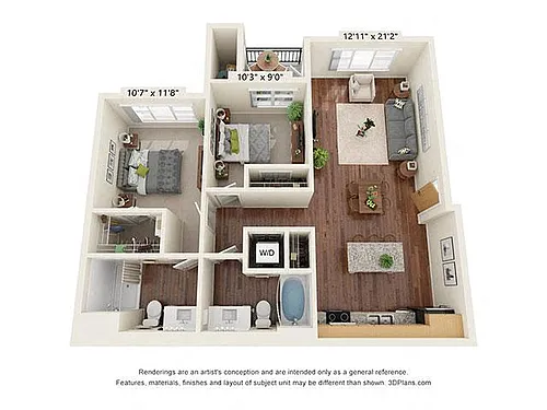 Floor plan Two Bedroom - D1