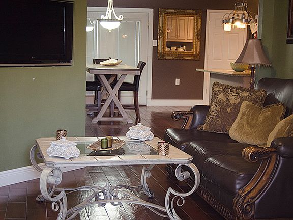 Den inset tv w/ remote eye.