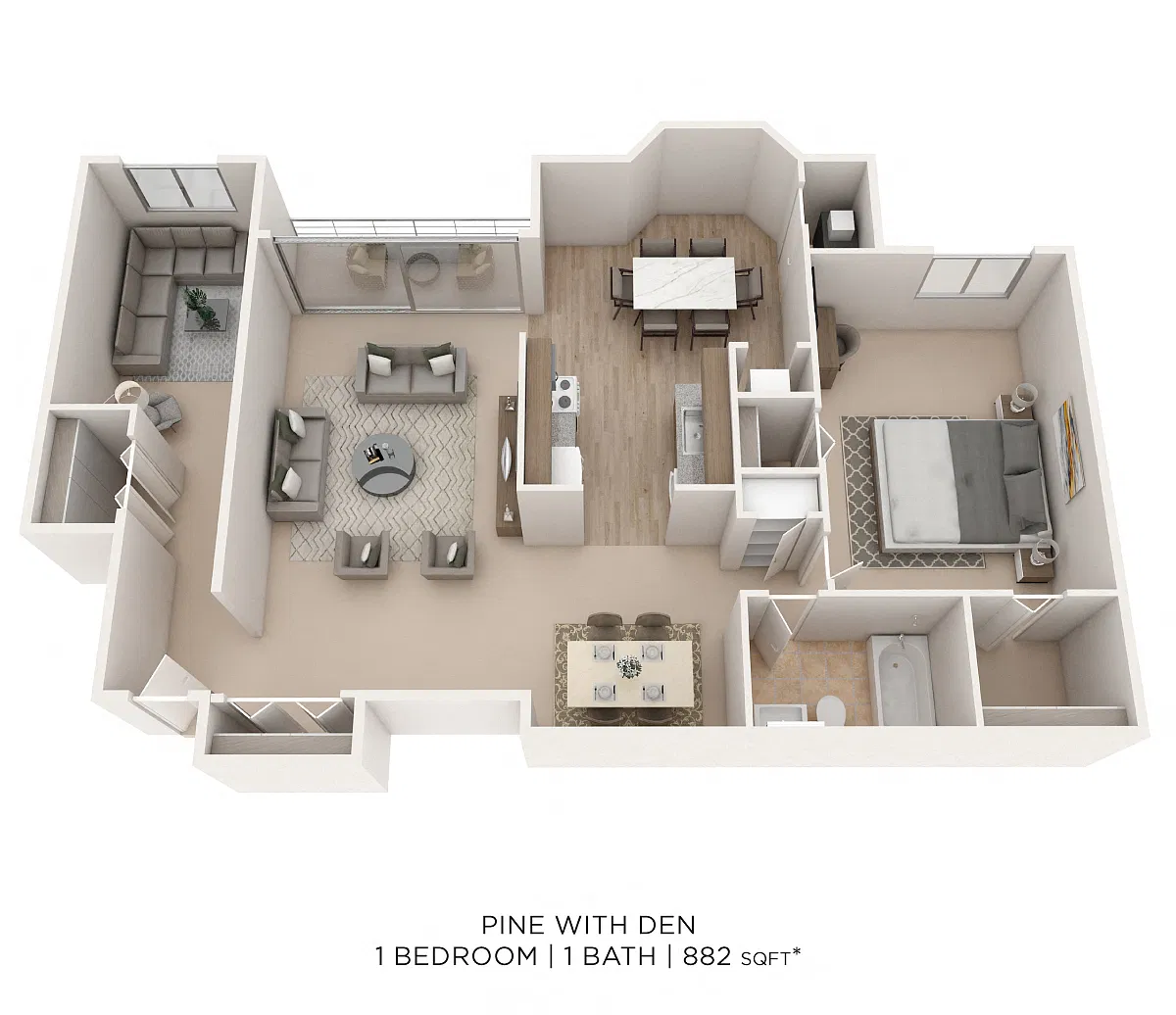 Floor plan One Bedroom w/ Den - 882 sqft