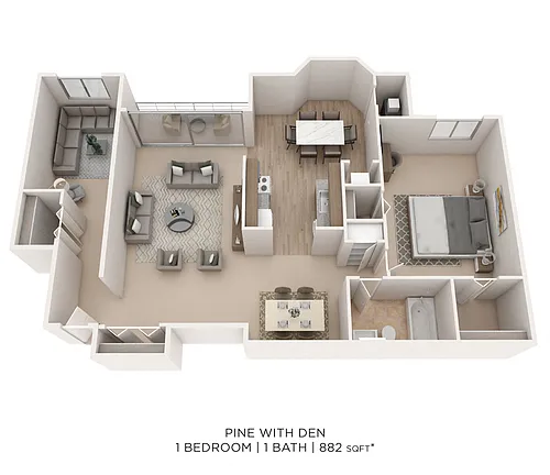 Floor plan One Bedroom w/ Den - 882 sqft
