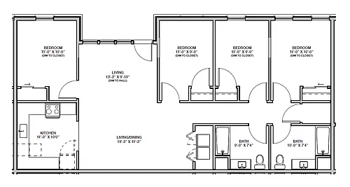 Floor plan 4 Bedroom x 2 Bathroom