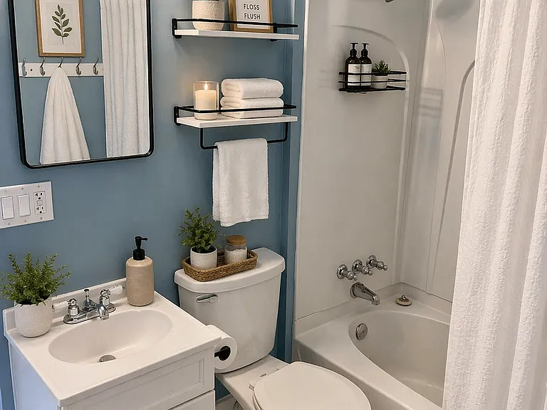 Bathroom located between two bedrooms.
