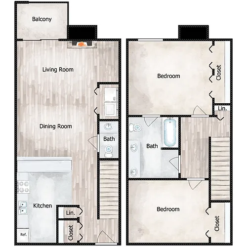 Floor plan 2 Bed 1.5 Bath Townhome
