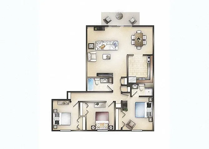 Floor plan 3 Bedroom 2 Bath