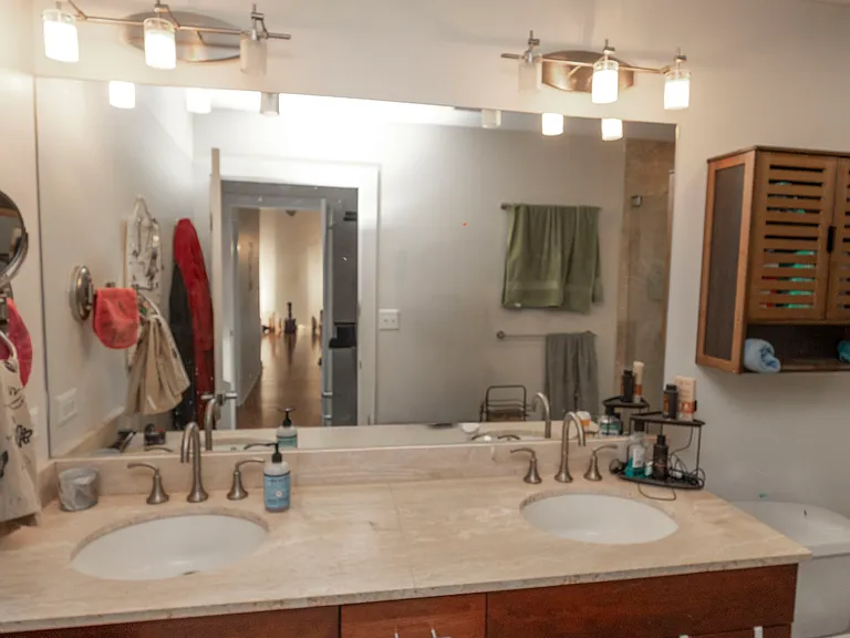 Double Vanity with extra large counter space means your toothbrushes will never have a Freak Friday swap unintentionally.
