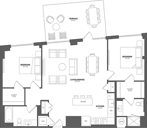 Floor plan 2 Bed/2 Bath-B17