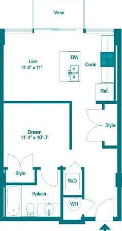 Studio One Bath (580 SF) Studio One Bath (580 SF)