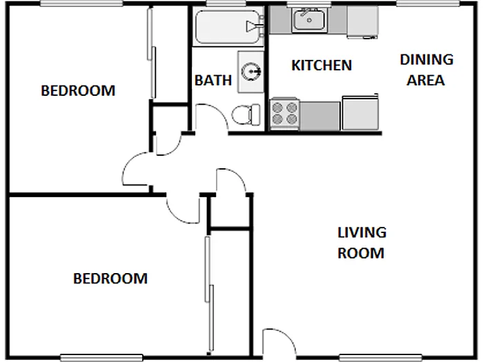 Floor plan 2 Bed / 1 Bath Type B