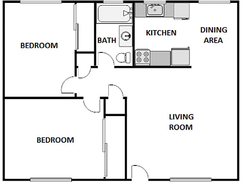 Floor plan 2 Bed / 1 Bath Type B