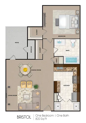 Floor plan Bristol (1 Bed, 1 Bath)