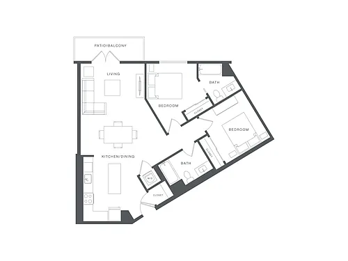 Floor plan 2 Bed/2 Bath-R-B7