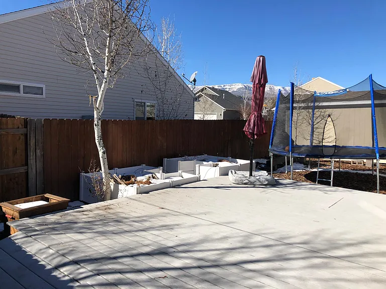 Two key-hole gardens. 15-foot trampoline not included.