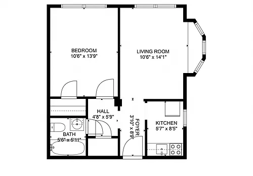 Floor plan 1 Bedroom 1 Bath
