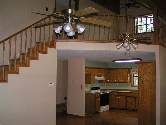 kitchen with loft above