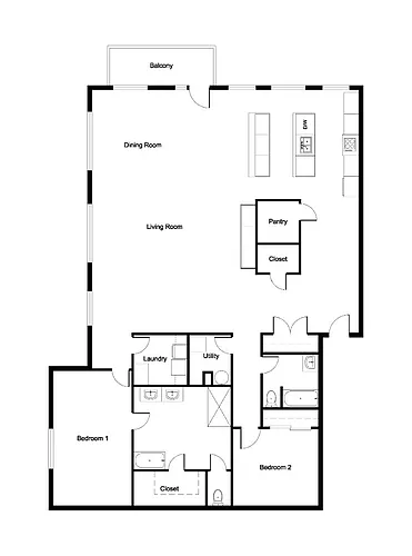 Floor plan Two-Bedroom Two-Bathroom