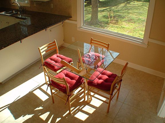 Natural light beams in the breakfast area