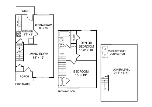 Floor plan 2 Bedroom 1 Bath Townhouse