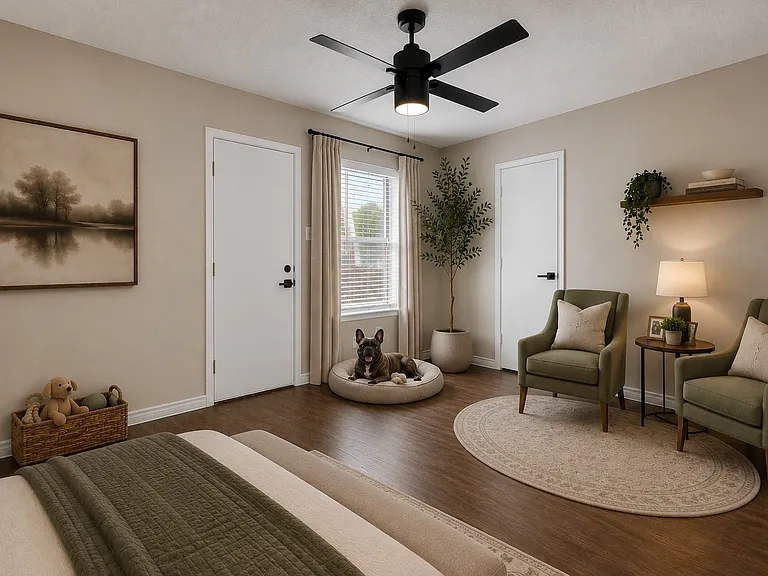 Primary sitting area _ Master bedroom is big enough for a seating area and features exterior door to back yard or blacony