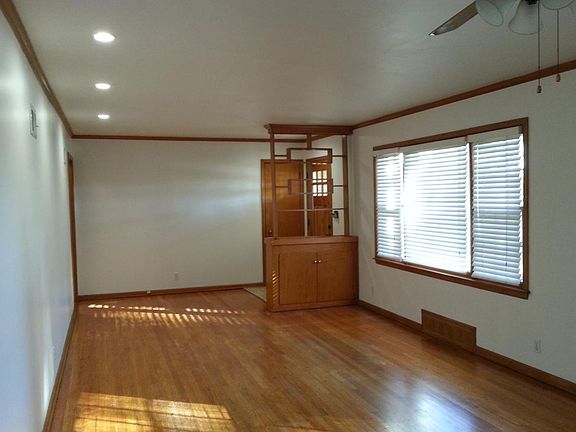 Open living/dining room. 1950's vintage room divider.