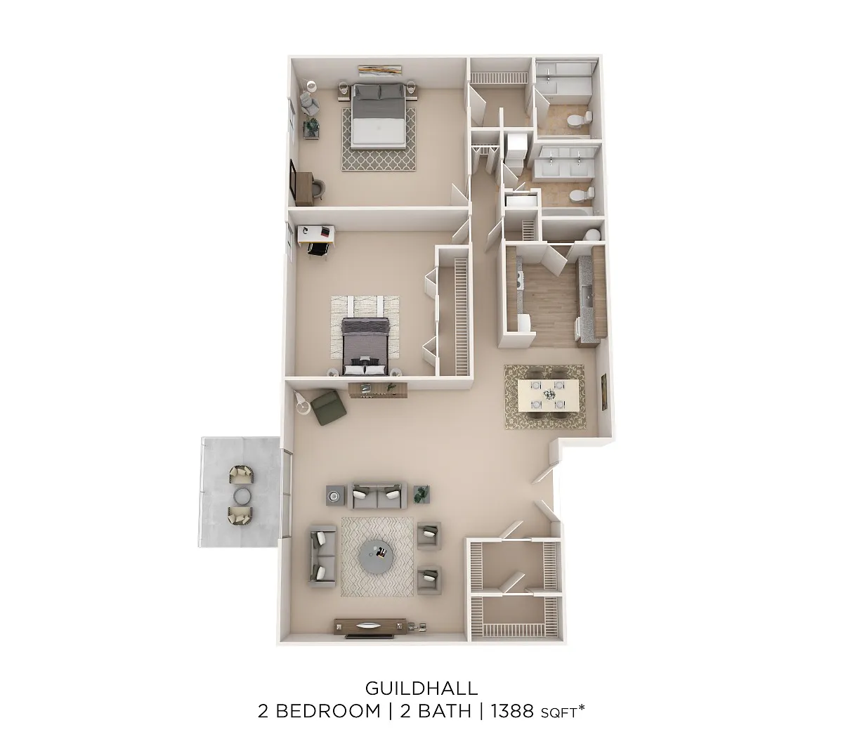 Floor plan Guildhall 2Bed 2Bath 1388sqft