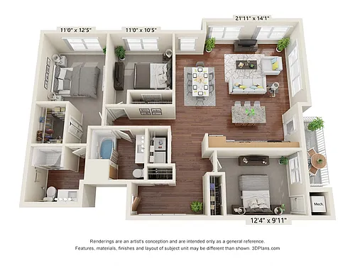 Floor plan Three Bedroom - E