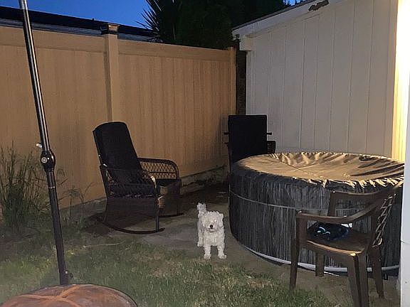 Side backyard patio area