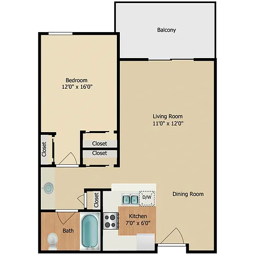 Floor plan 1 Bed 1 Bath