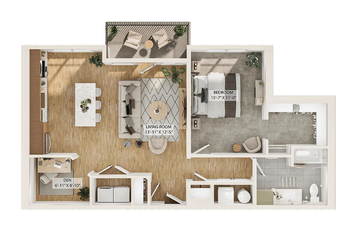 Floor plan 1 Bed/1 Bath Den-A4D