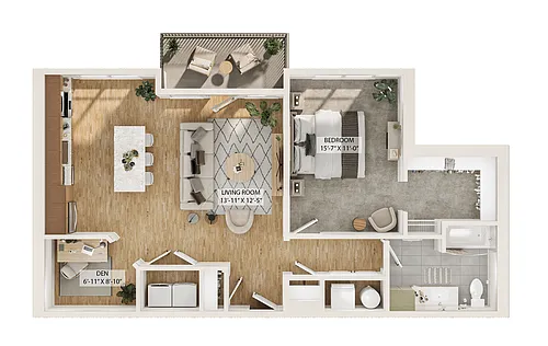 Floor plan 1 Bed/1 Bath Den-A4D