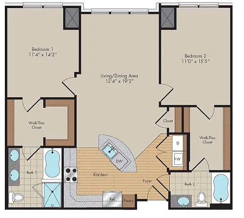 Floor plan 2 Bed/2 Bath-B2-Glyndon