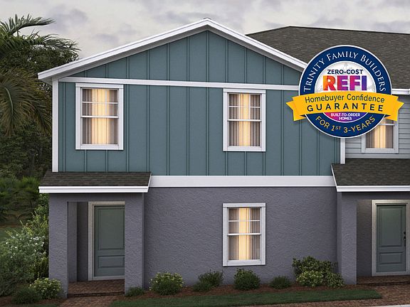 Ashley townhome exterior with covered porch in Pine Meadows, new construction in Eustis FL