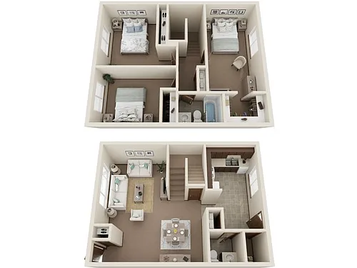 Floor plan Three Bedroom, One and a Half Bathroom