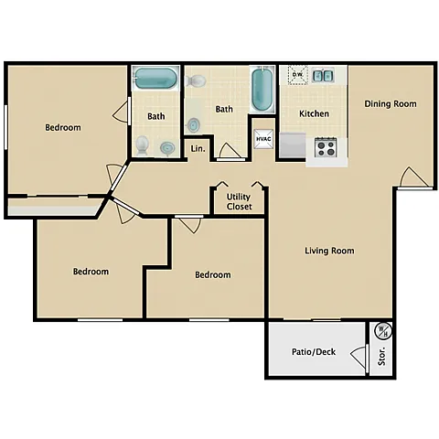 Floor plan 3 Bedroom 2 Bathroom