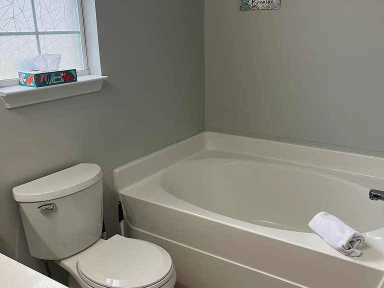 Toilet and Soaking Tub in Bathroom #1