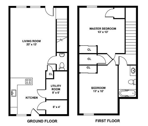 Floor plan 2 Bedroom 1 Bath, PHA