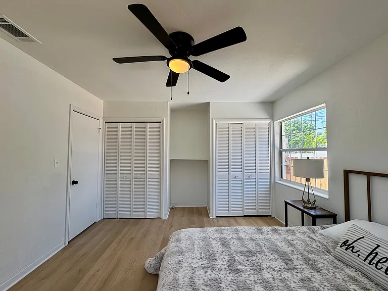 Bedroom Features Double Closets & Ceiling Fan with Light.