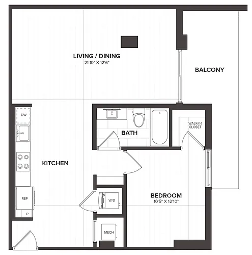 Floor plan 1 Bed/1 Bath-A13