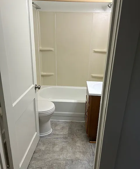 Bathroom with updates including vanity
