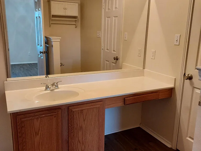 Master bath vanity with large closet to right