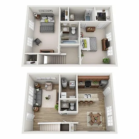 Floor plan One Bedroom Townhome with Office