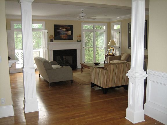 Another view of living room from dining room, beautiful columns